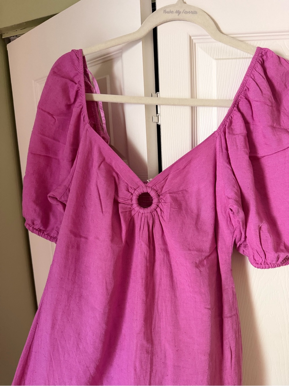Magenta Puff Sleeve Ring-Front Mini Dress - Picture 4 of 5